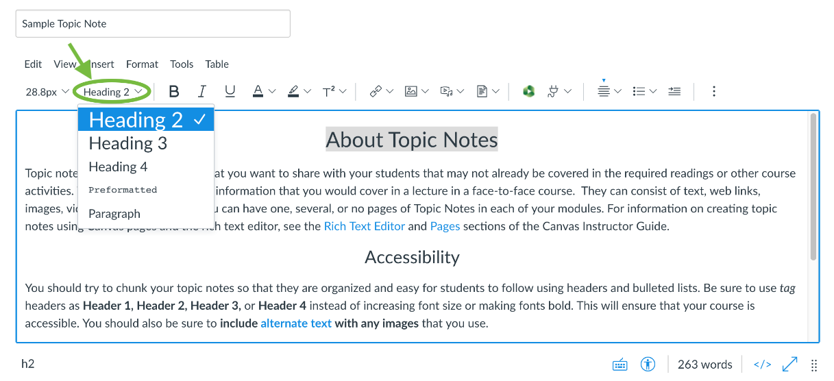 Canvas editor showing the Style menu with heading options.