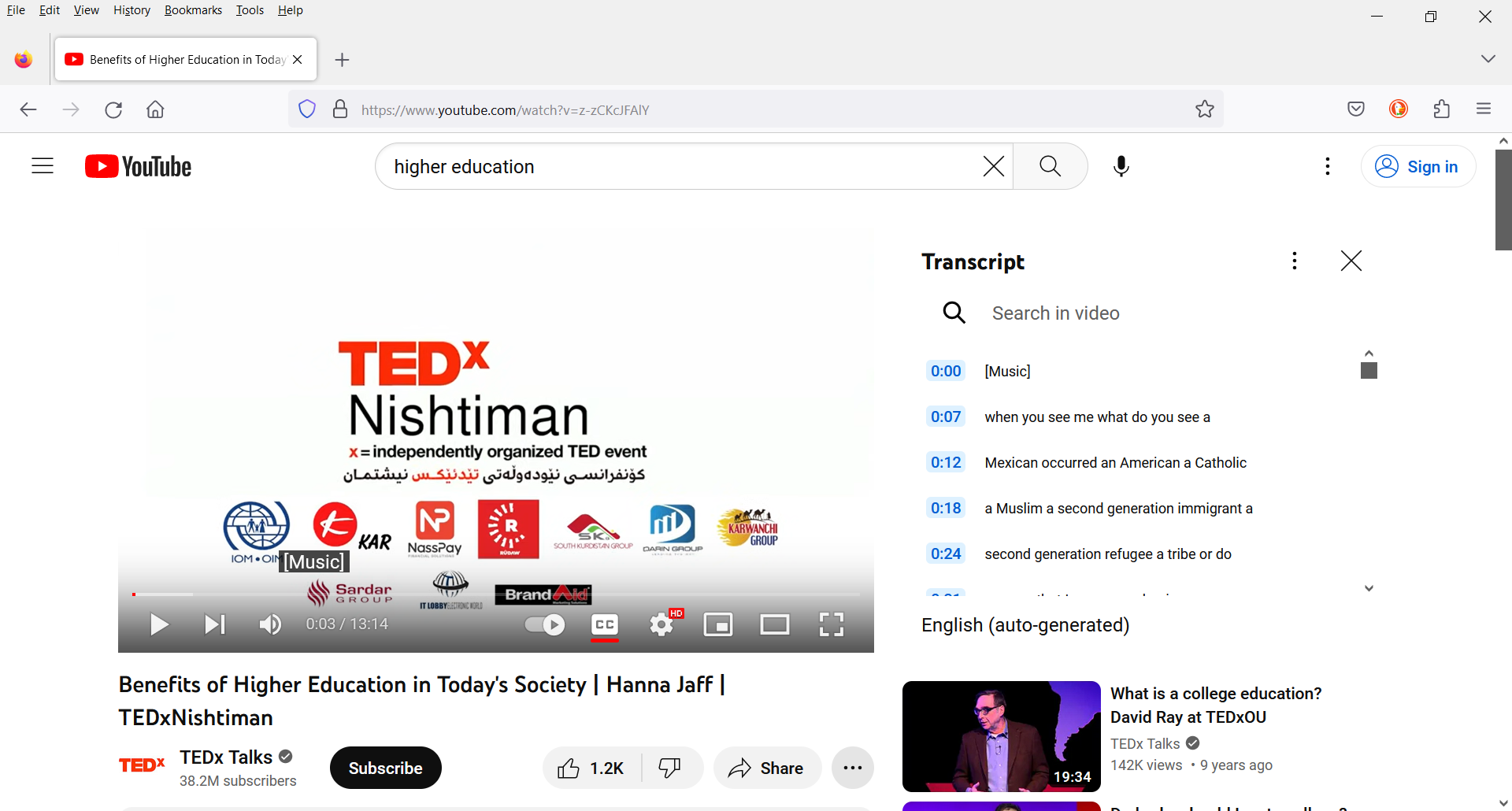 YouTube interface showing the Show transcript option.