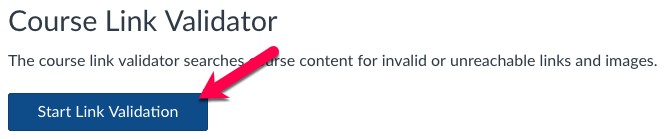 Canvas Link Validator page with the Start Link Validation button.