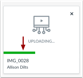 Canvas Studio upload progress indicator showing a media file being uploaded.