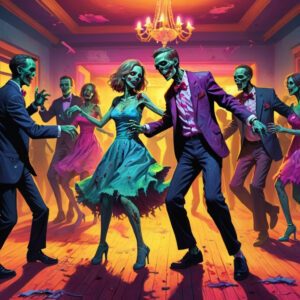 Zombies dancing in formal clothing.