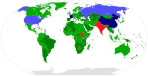 Map of the world showing participation in the Nuclear Non-Proliferation Treaty.