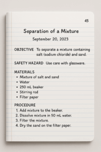 Printed science lab worksheet titled “Prelab Write-up, long description below.