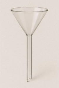 Shows a glass funnel.