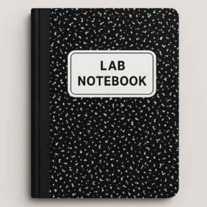 Shows a composition style bound lab notebook.