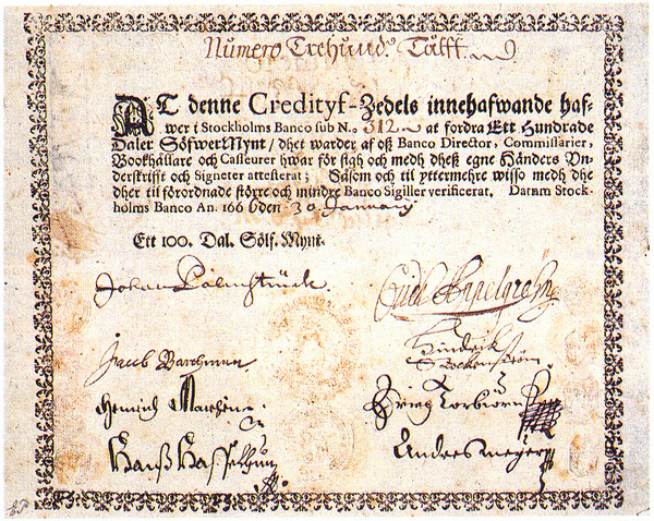 Swedish credit note from the 17th century.
