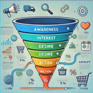 Conversion funnel for a typical eCommerce website, showing the stages and effectiveness in gaining new sales. Long description above.