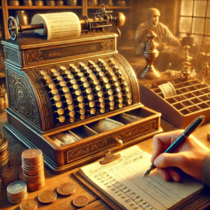 Old-fashioned cash register (AI-generated by DALL·E)