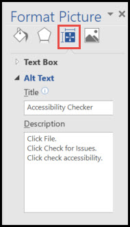 PowerPoint panel showing the Alt Text description field.