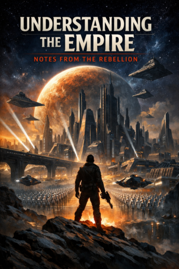Understanding the Empire: Notes from the Rebellion textbook cover showing a futuristic city, spacecraft, and a lone figure.